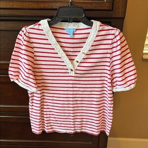 Draper James Puff Sleeve Striped Henley Top